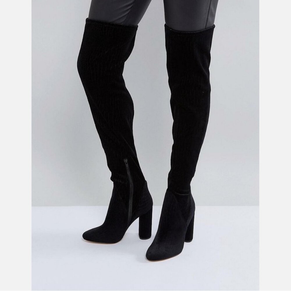 NWOB Aldo Tenesha Black Velvet Textured Over the Knee Boot